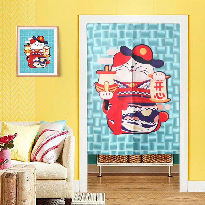 

Japanese style lucky cat door curtain half kitchen cloth cotton linen bedroom partition small window curtain home decoration