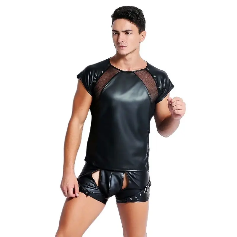 Мужская облегающая футболка с коротким рукавом сетчатые Топы в стиле пэчворк