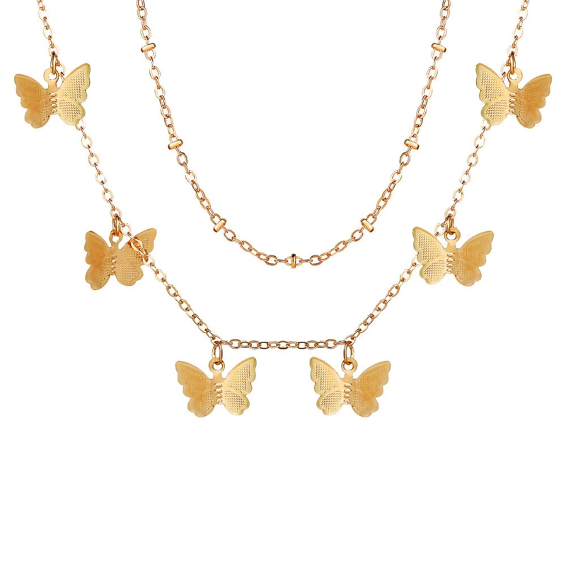 Винтажное ожерелье с подвеской в виде бабочки для женщин и девочек многослойная