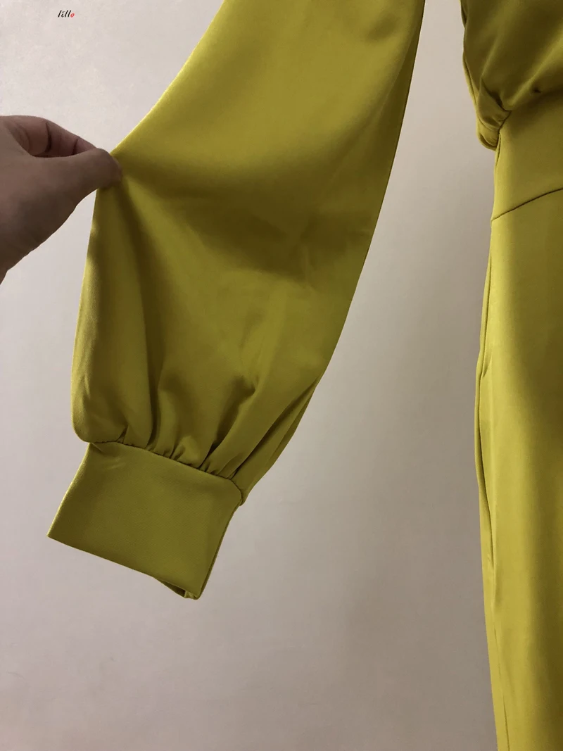 High Street Boot Cut Spring and summer new half-high collar lantern sleeves simple and elegant OL wind jumpsuit fashion temperam
