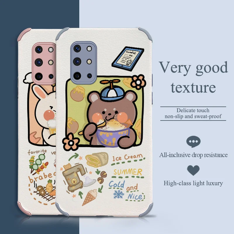 

Cute Cat Eating Melon Phone Case For Oneplus 9 9pro 8t 8 8pro Four Corners Stick Leather Cover