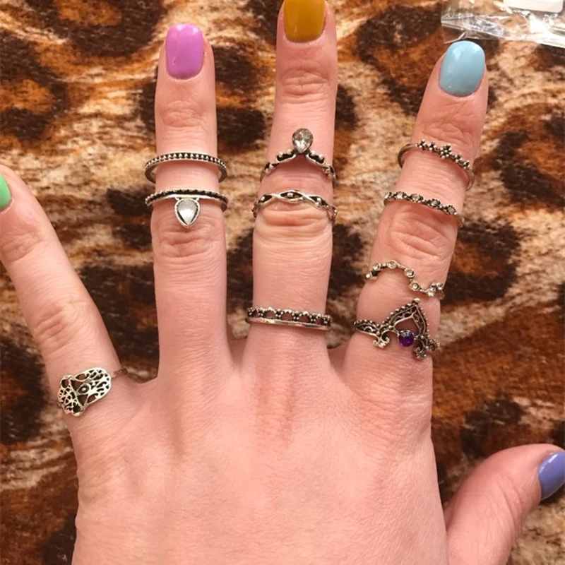 10 шт./компл. модное кольцо в стиле бохо на палец с опалом форме Луны солнца