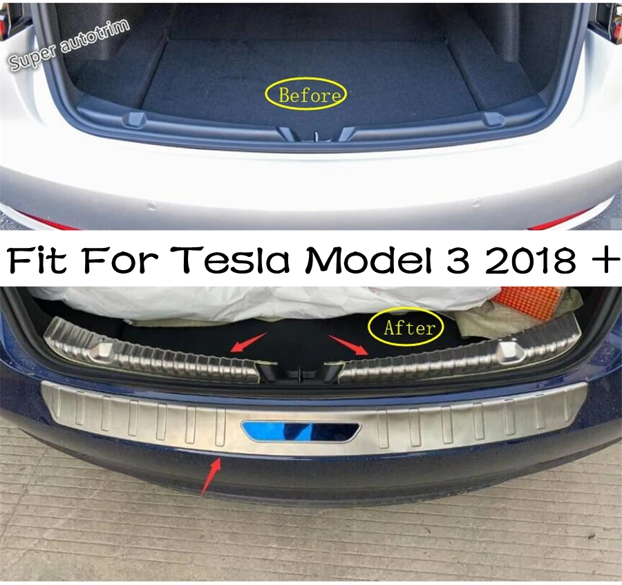 

Lapetus Rear Trunk ( Inner + Outer ) Door Sill Guard Protector Foot Plate Cover Trim 3PCS Fit For Tesla Model 3 2018 - 2020