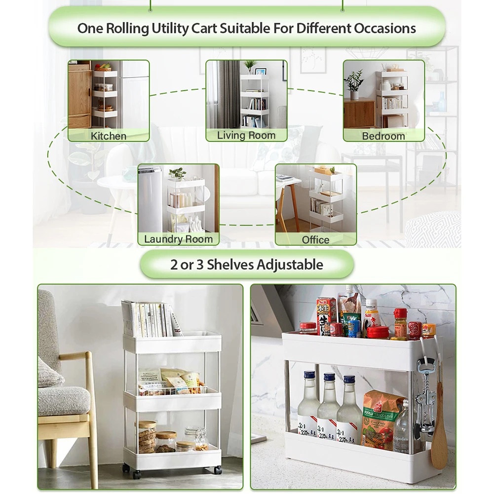 Регулируемые тележки для хранения 4-х уровневая тележка кухни посуды ванной