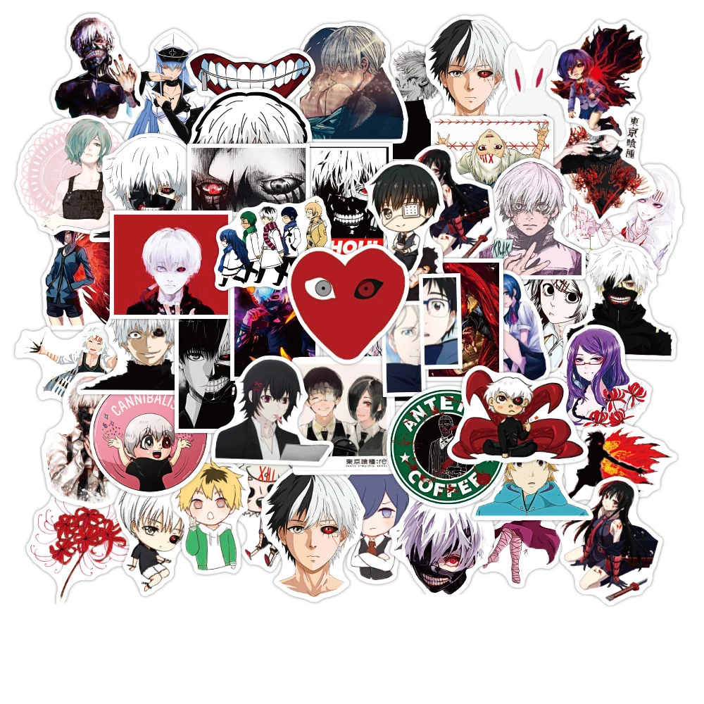 Pegatina de Tokio Ghoul Anime adecuada para equipaje, taza de agua, port&aacute;til, decoraci&oacute;n para refrigerador, 10/30/50 Uds., venta al por mayor-0