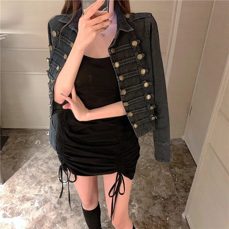 

Women Short Denim Jacket New Versatile Multi-Breasted Jacket And Top