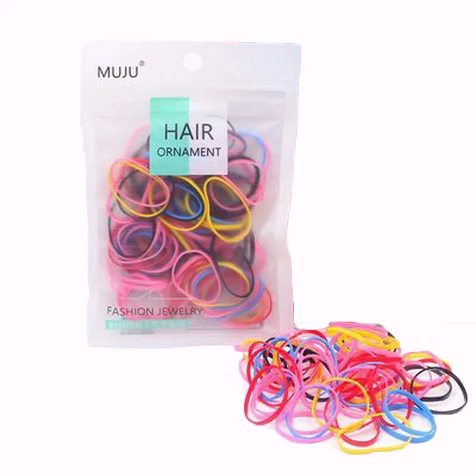 100 pcs/ Pack Disposable Thicken Hair Rubber Bands For Baby Small Hair tie Gum Ponytail Girls Elastic Ribbon Kids Scrunchie Set