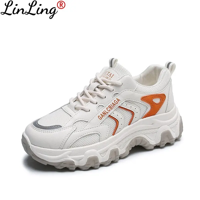 

Women's Chunky Sneakers Thick Bottom Platform Vulcanize Shoes Fashion Breathable Casual Running Shoe for Woman Tenis Female 2021