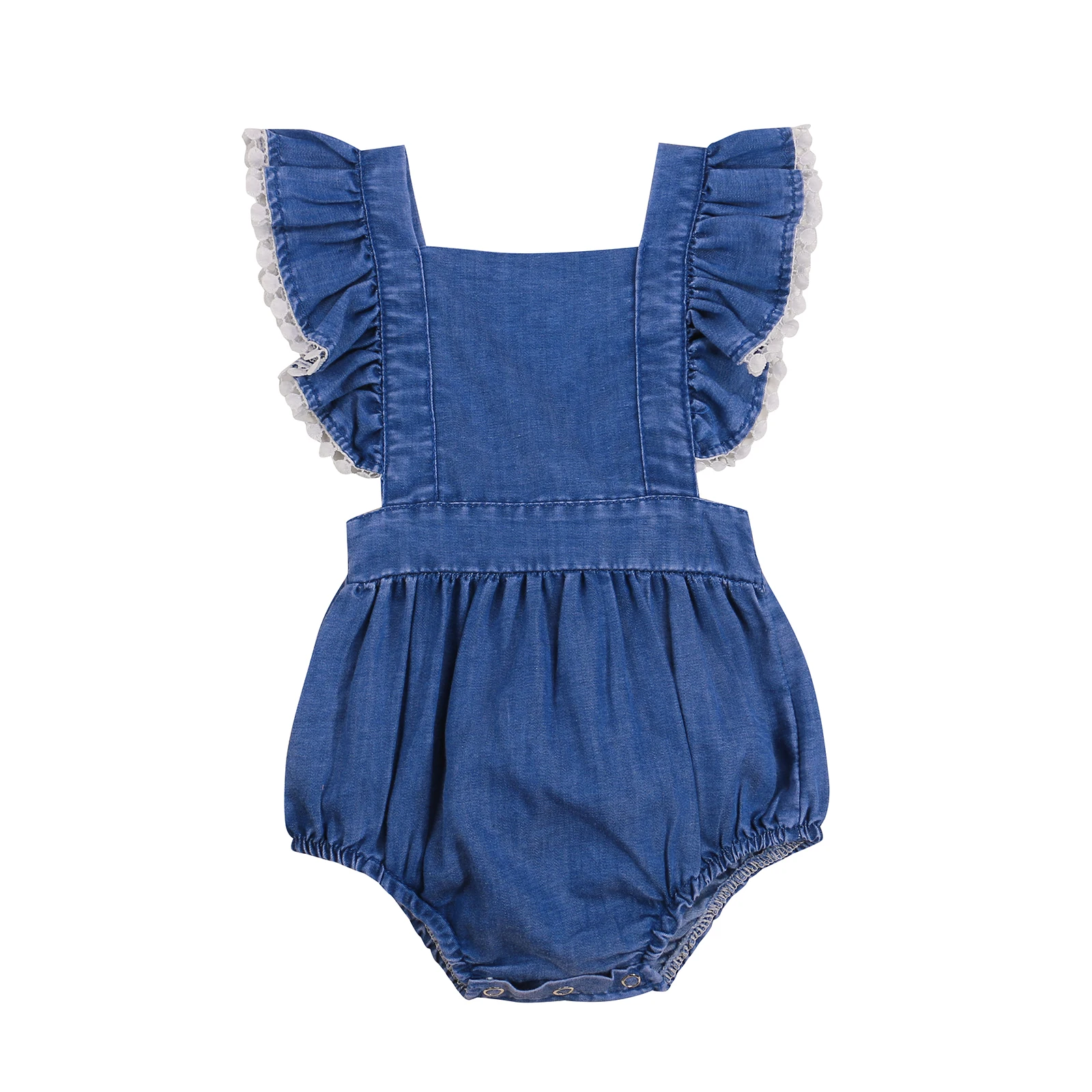 

Повседневный Комбинезон для маленьких девочек, темно-синий комбинезон без рукавов с квадратным воротником и кружевным подолом