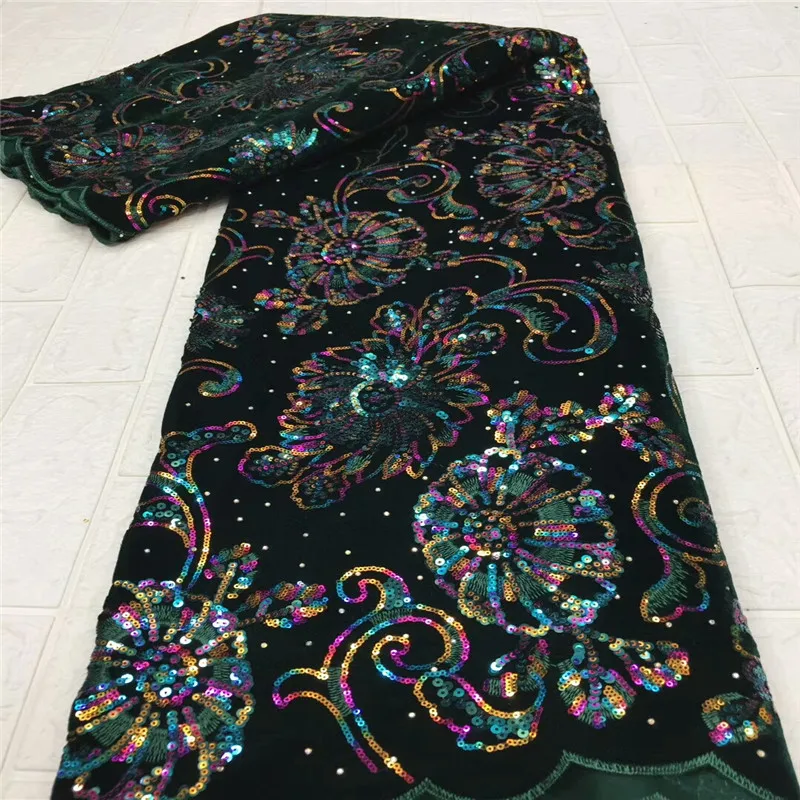 

New Arrival Fashion Velvet Lace Fabric Embroidery Fabric African Lace Fabric With Sequins For Party Dress XC140-187