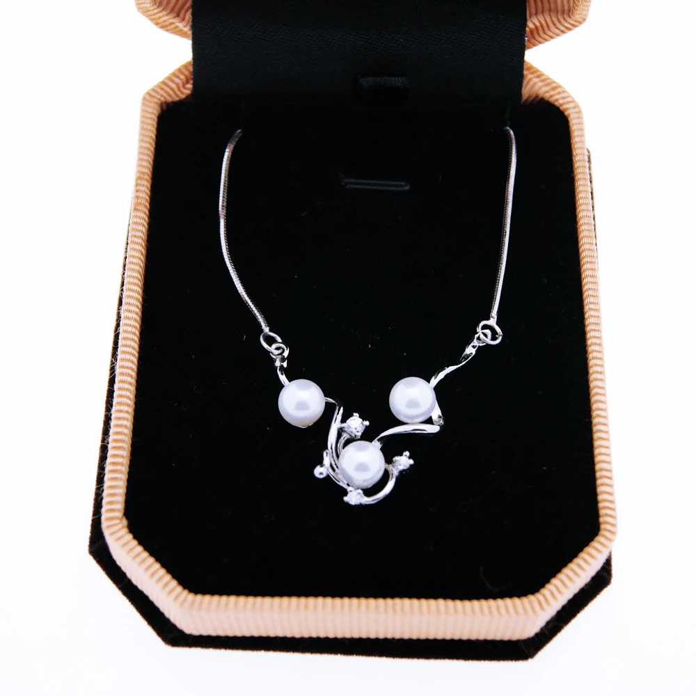 Ожерелье женское из серебра 925 пробы с фианитами и жемчугом|silver pendant necklace|925 sterling