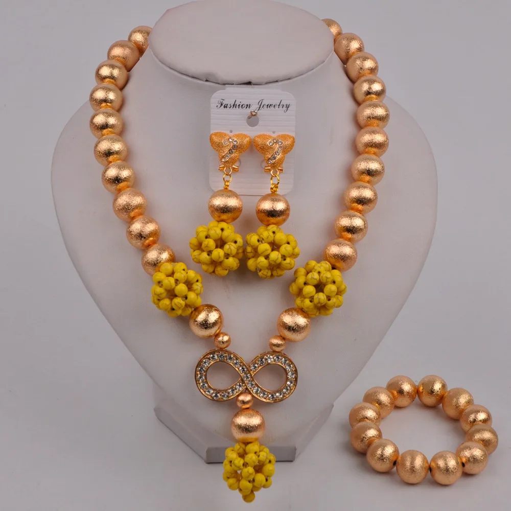 

Nigerian Dubai Gold Yellow Jewelry Set African Wedding Beads Bridal Wedding Party Jewelry Sets 44-T-04