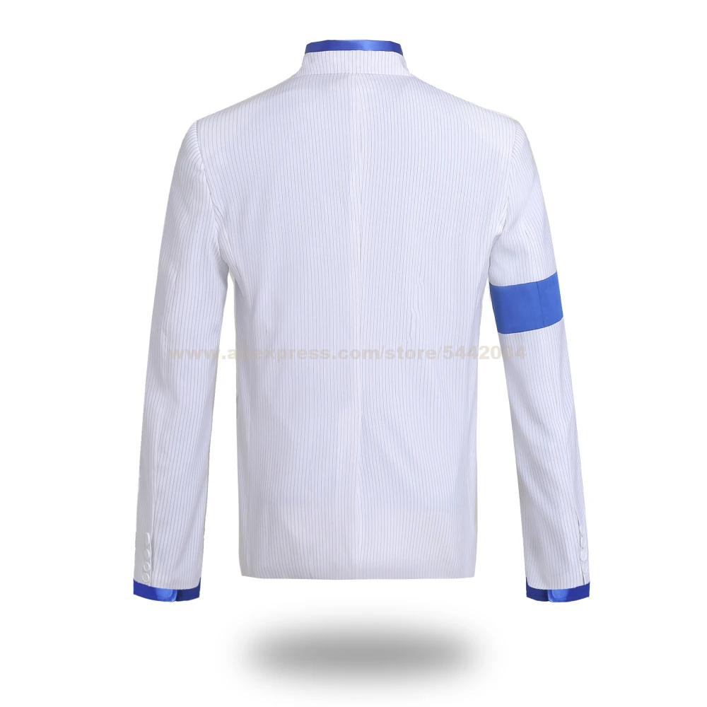

MJ Michael Jackson Coat Blue Shirt Smooth Criminal Stripe Suit Jacket Outfit Hallowmas Party Costume Cosplay Prop Collection