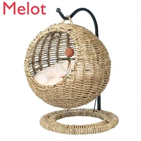 round winter cats nest general purpose for semi closed opening with pad washable cat bed house basket pet supplies cat hammock