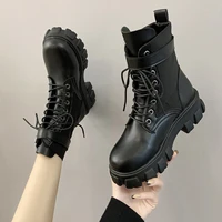 2021 new black platform combat ankle boots for women lace up buckle strap woman shoes winter biker boots boots for women