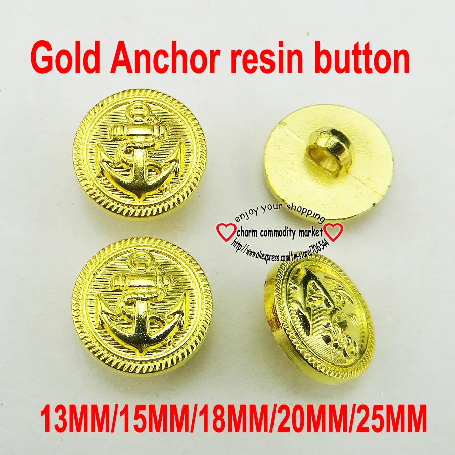 100 шт 13-25 мм Золотой щит Серебряный якорь смолы пуговицы пальто Детская швейная