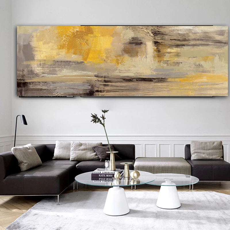 Ван арт абстрактная желтая картина маслом на холсте плакаты и принты Современная