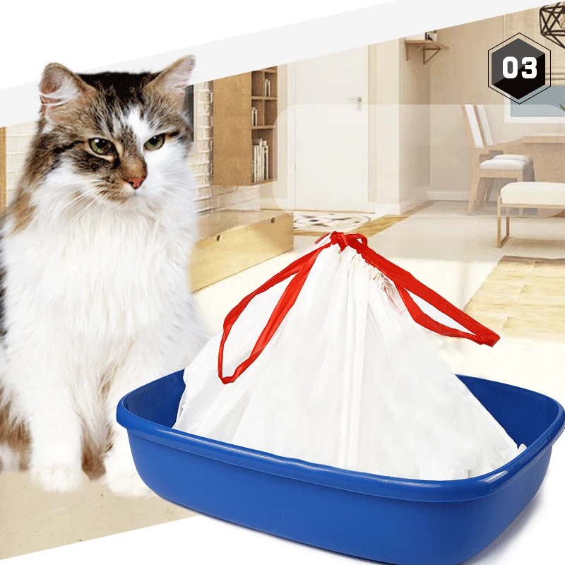 

10 Pieces Cat Litter Box Liners, Larger Thickening Drawstring Cat Litter Pan Bags Durable Pet Cat Supplies