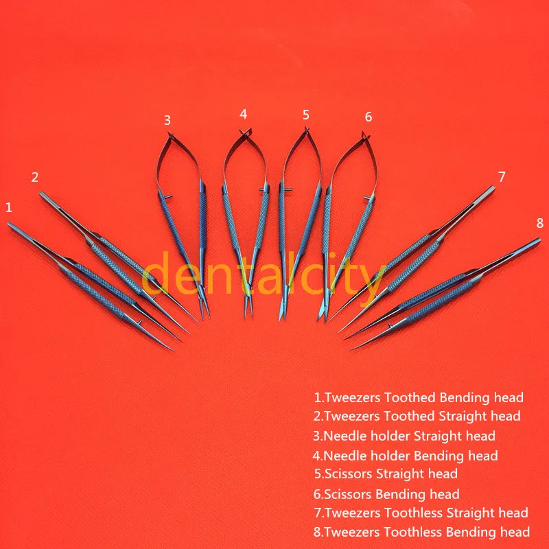 Dental Instruments 16cm/18cm Microsurgical Ophthalmic Surgical Instruments Scissors+Needle Holders +Tweezers Titanium
