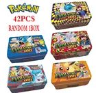 Аниме 42 шт.компл. карты Pokemon SUN  Moon железная металлическая коробка TAKARA TOMY игрушки для сражения детей рождественские подарки для детей