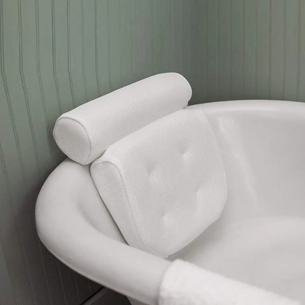 

3d Bath Tub Spa Pillow Cushion Neck Back Support With Suction Cup Machine Washable Mould Proof Pillow