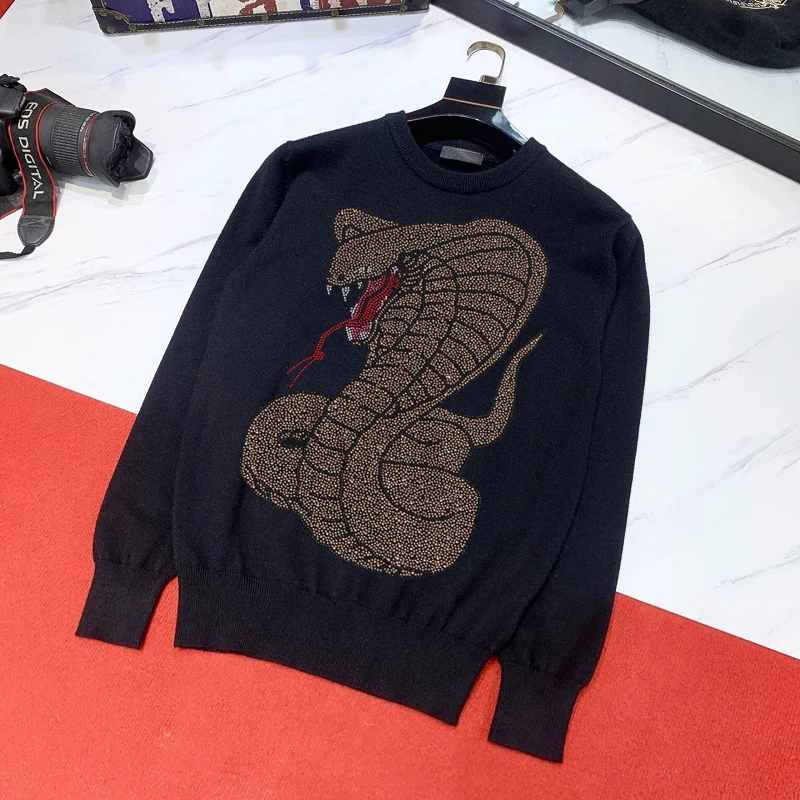 

Python Hot Diamond Design Men's Round Neck Sweater Thick Warm Soft Knitted Long-Sleeved Pullover Tops