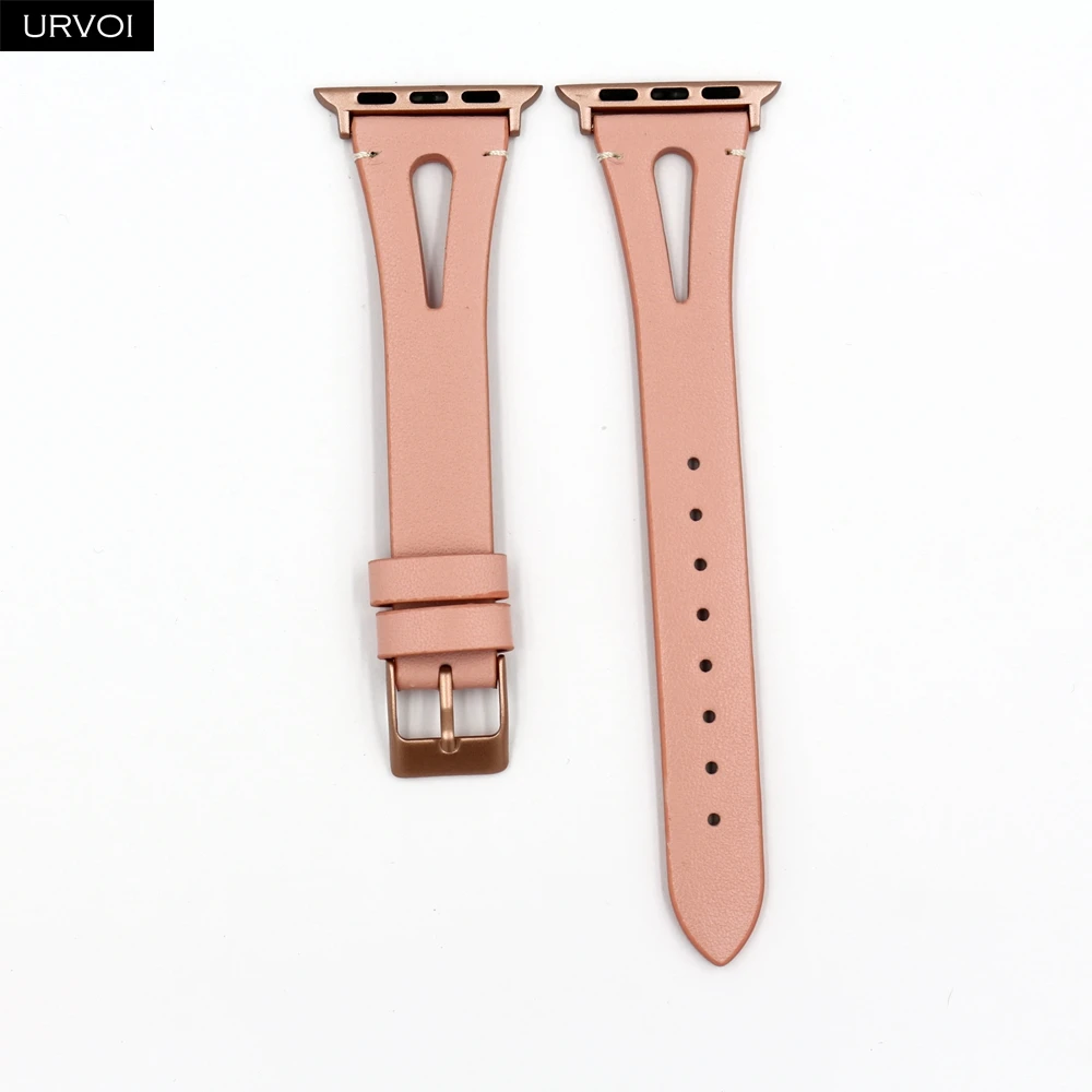 Soft pink R Кожаный ремешок URVOI для apple watch серии 4 3 2 1 ремешок для iwatch 40 мм 44 мм модель дизайн т отверстие кожа девушки запястье - Цвет ремешка: Soft pink R