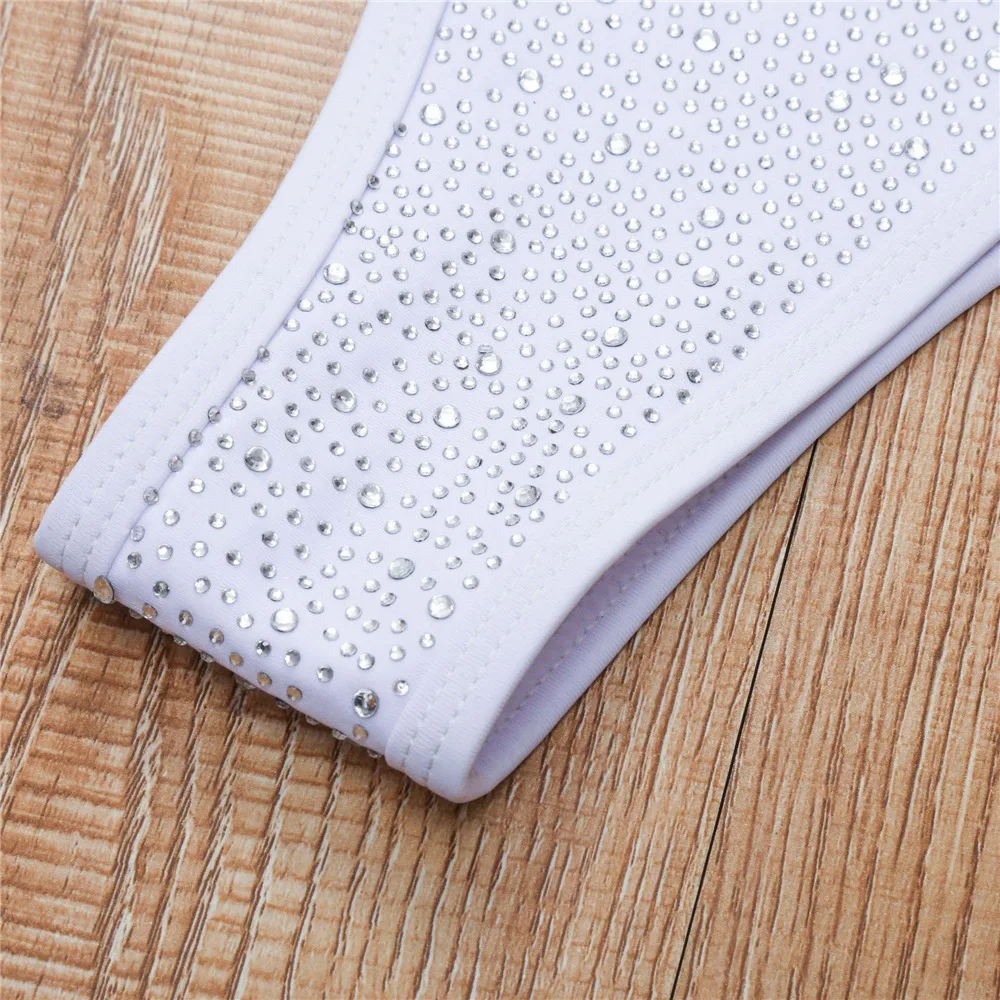 Пикантные с лямкой на шее черный/белый микро-стринги блестящее бикини Стразы 2020