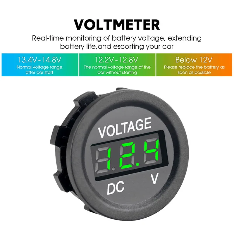 СВЕТОДИОДНЫЙ цифровой дисплей вольтметр панель 12/24 В водонепроницаемый круглый
