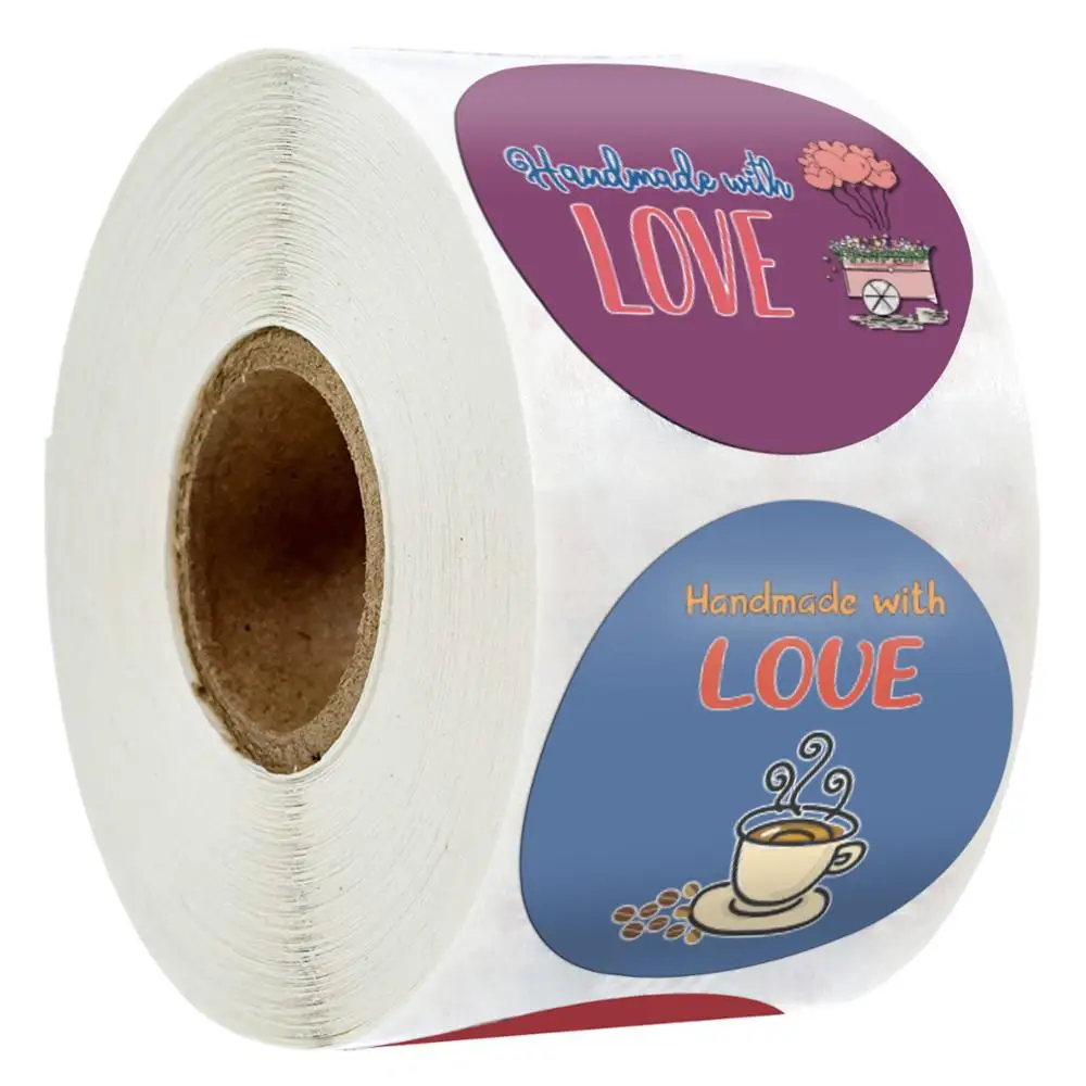 

4 Designs Handmade with Love Stickers with Flower Heart for Baking Retail Crafts Hand Made Christmas Gifts Sticker 500Labels