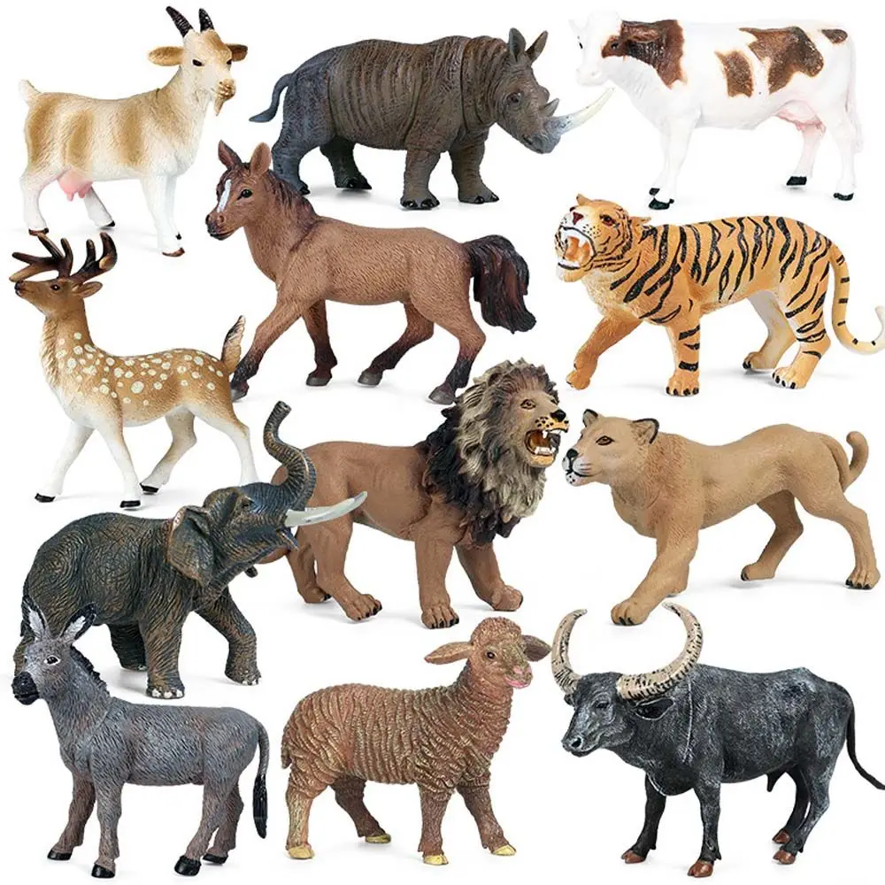 

Zoo World Wild Animal Lion Deer Tiger Elephant Model Action Figures Farm Goat Horse Cow PVC Educational Cute Toy For Kids