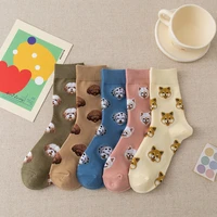 1 pairs new cute cartoon dog middle tube socks japanese funny animal socks ladies woman dalmatian teddy pomeranian cotton sock