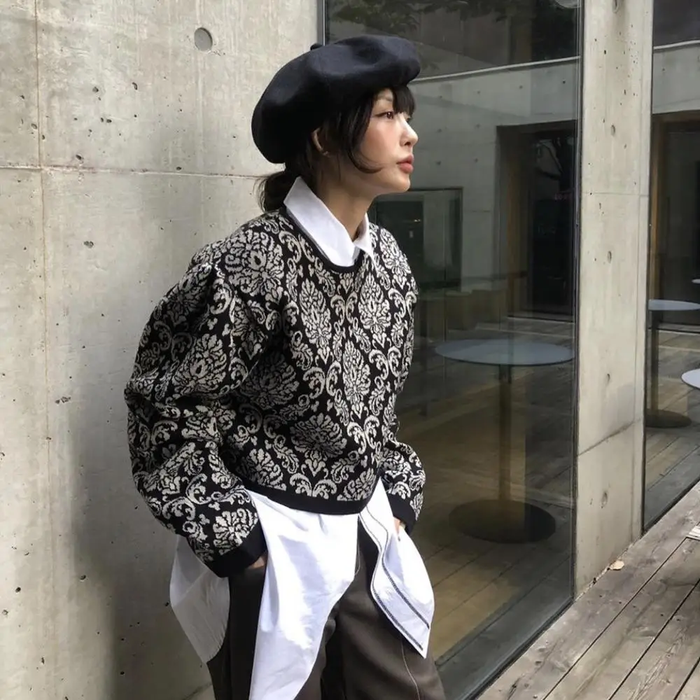 Осенний винтажный свитер с принтом женские джемперы вязаные пуловеры | Женская