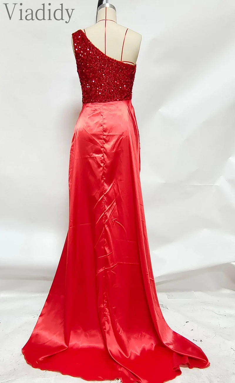 

Sequined Detail Slim V-Neck Maxi Dress Women Sexy Sleeveless High Waist Slit Asymmetry Evening Dresses