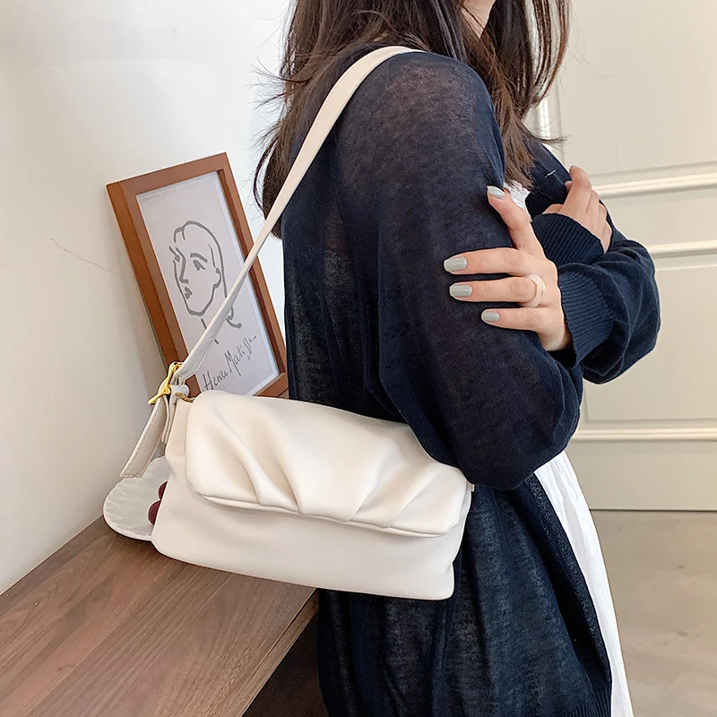 

Solid Color Pu Leather Bags for Women 2021 New Trend Fashion Shoulder Bag Female Elegant Handbags and Simple Purse