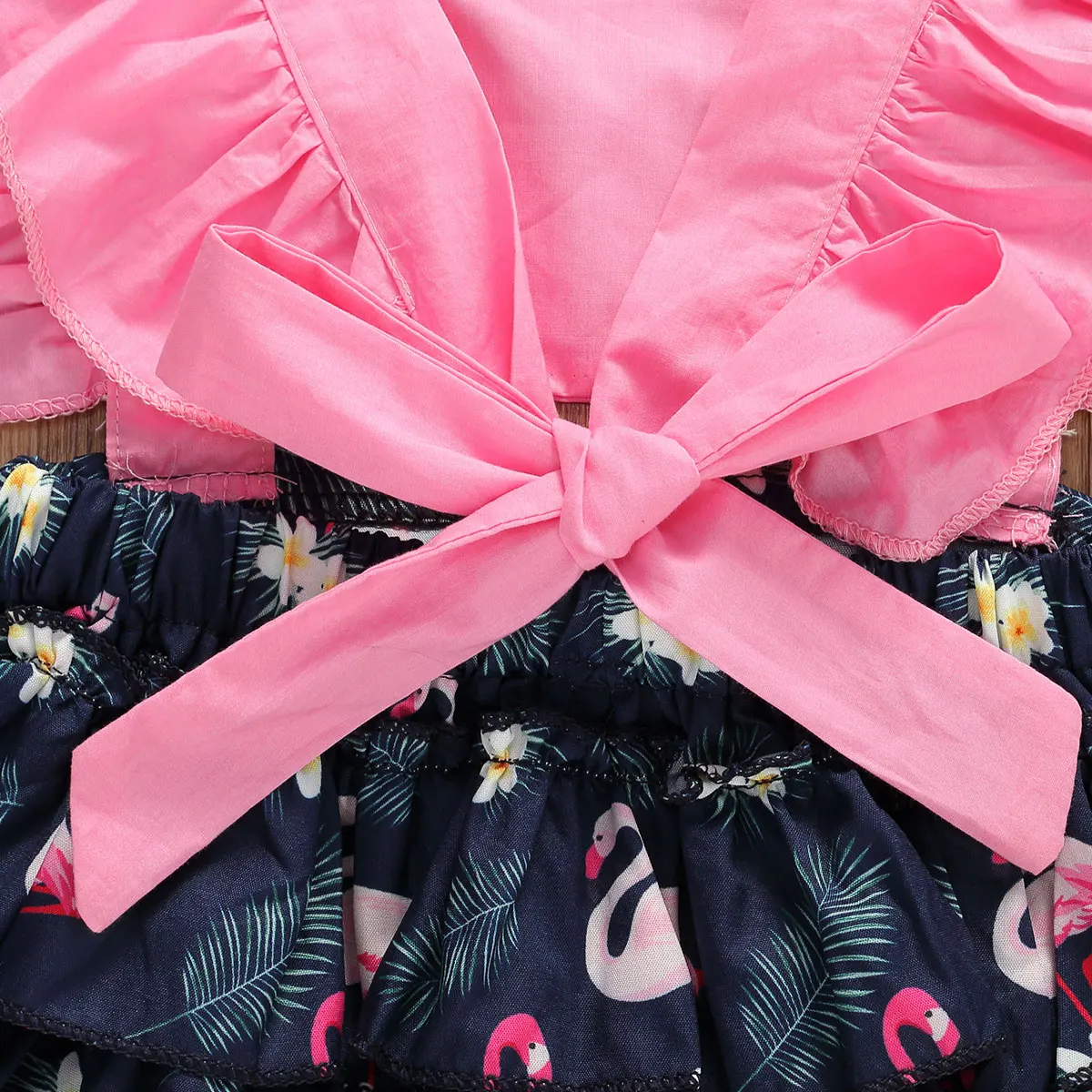 Baby Girl Summer Clothing Suits Short Flare Sleeve Jumpsuit Lemon Pineapple Flamingo Print Square Collar | Мать и ребенок