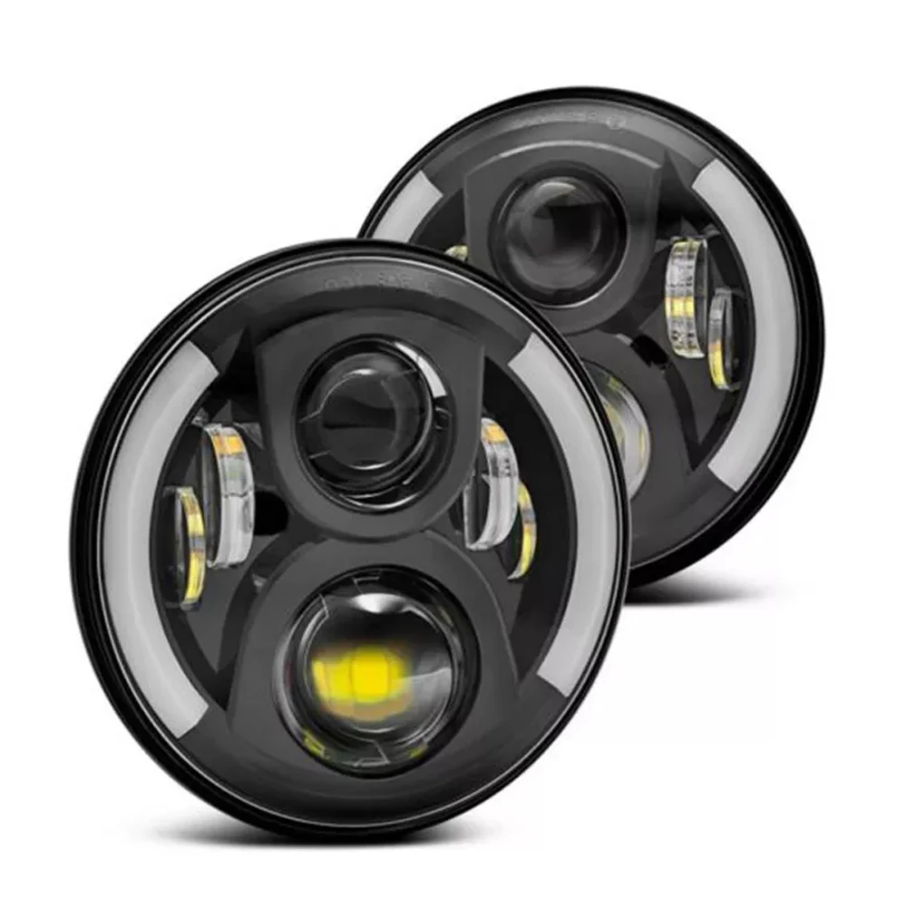 

7 " LED Headlights 60W Hi/Lo Beam H4 Halo Angel Eye DRL Amber Turn Signal For Jeep Wrangler JK TJ Lada 4x4 Urban Niva