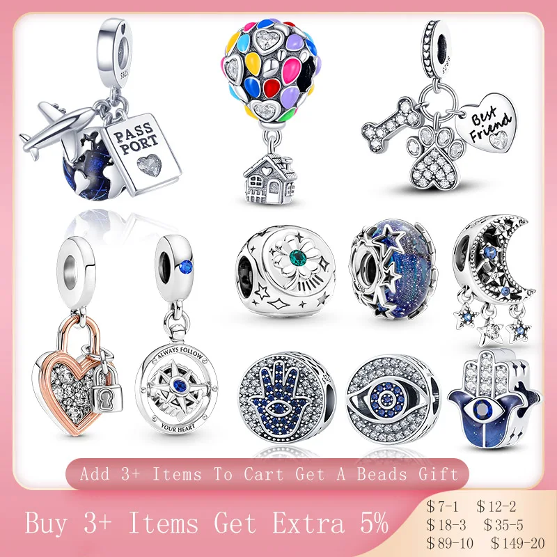 HOT SALE 925 Sterling Silver Airplane Suitcase Hot Air Balloon Dangle Charm Beads Fit Original Pandora Bracelet DIY Jewelry Gift