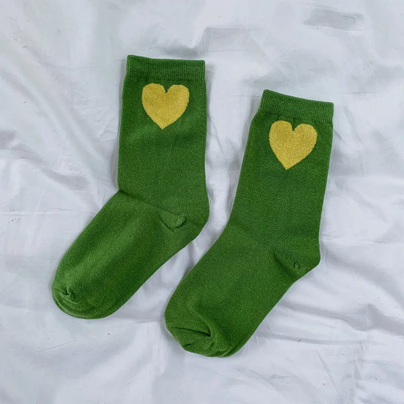 Осенне зимние женские носки из серебристого шелка с узором в виде сердечек