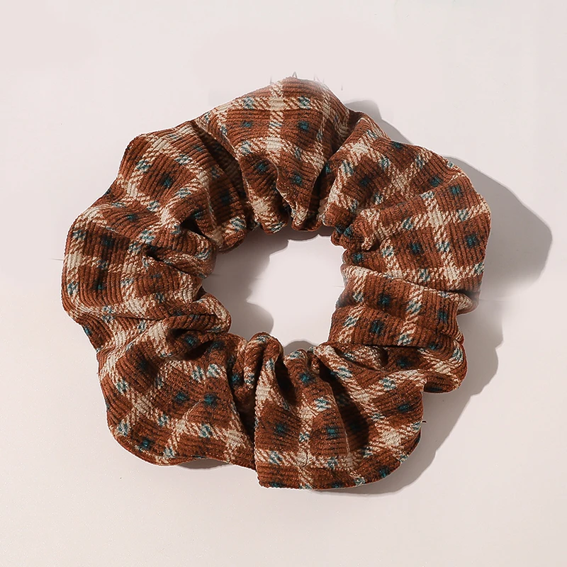 

Sweet Vintage Corduroy Plaid Floral Printed Hair Ties Scrunchies Women Flowers Elastic Hair Bands Simple Stripe Hair Accessories