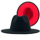 Унисекс внешняя Черная внутренняя красная шерстяная фетровая шляпа для джаза, фетровая шляпа с широкими полями для мужчин и женщин, Панама, Кепка-трилби 56-58-60см