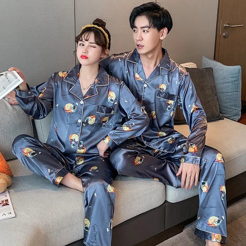New Luxury Pajama set Satin Silk Pajamas Sets Couple Sleepwear Family Pijama Lover Night Suit Men & Women Casual Home Clothing