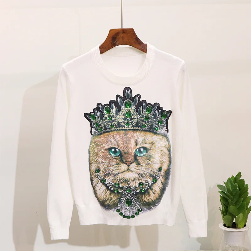 Женский вязаный свитер с бусинами и бриллиантами свободный трикотажный джемпер