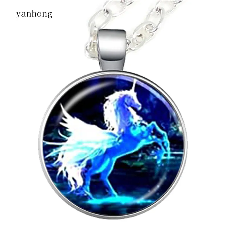 

Glass necklace, rainbow horse, cloud horse, glass dome pendant, friend birthday gift jewelry