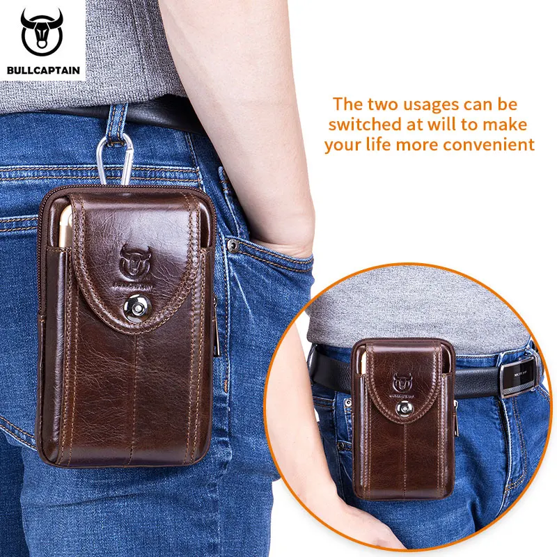 

Genuine Leather Men's Waist Belt Bags Business Waterproof Zipper Small Fanny Pack Key Case Cell Phone Money Wallet Card Purse
