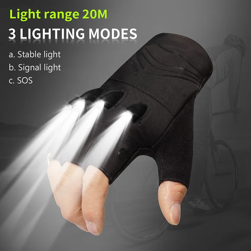 

Savior LED Cycling Gloves Flashlight Luminous Breathable Half Finger Summer Fingerless MTB Mountain Bicycle Gloves Men Women