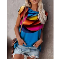 fashion women summer t shirt gradient printed o neck short sleeve tees loose lady tops pullover blouse casual t shirt