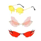 Солнцезащитные очки с бабочкой, без оправы, в форме стрекозы, в форме акулы, затемненные очки, UV400, облако, слезы, уникальные очки в стиле стимпанк