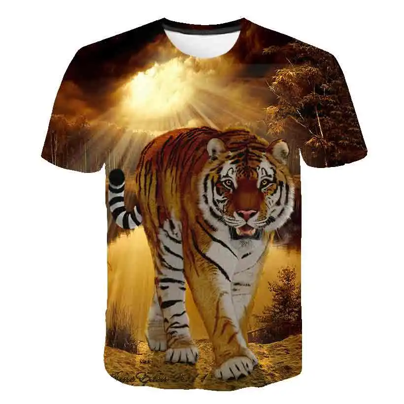 Футболка для мальчиков летняя футболка с 3D принтом тигра Детская забавная модная