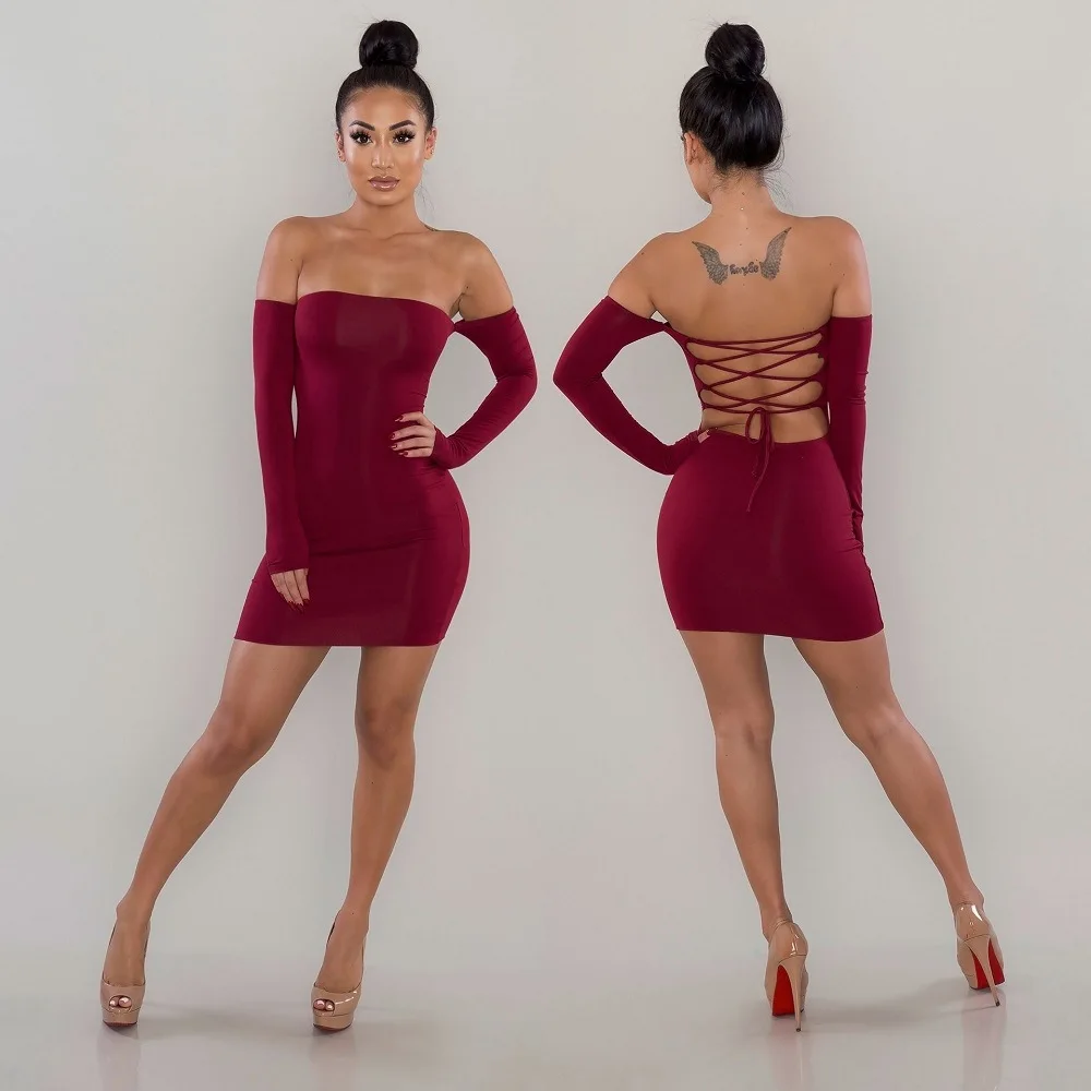 

TRODEAM Women 2021 New Sexy Off The Shoulder Long Sleeve Slim Elastic Bodycon Party Dress Women Autumn Winter Bandage Mini Dress